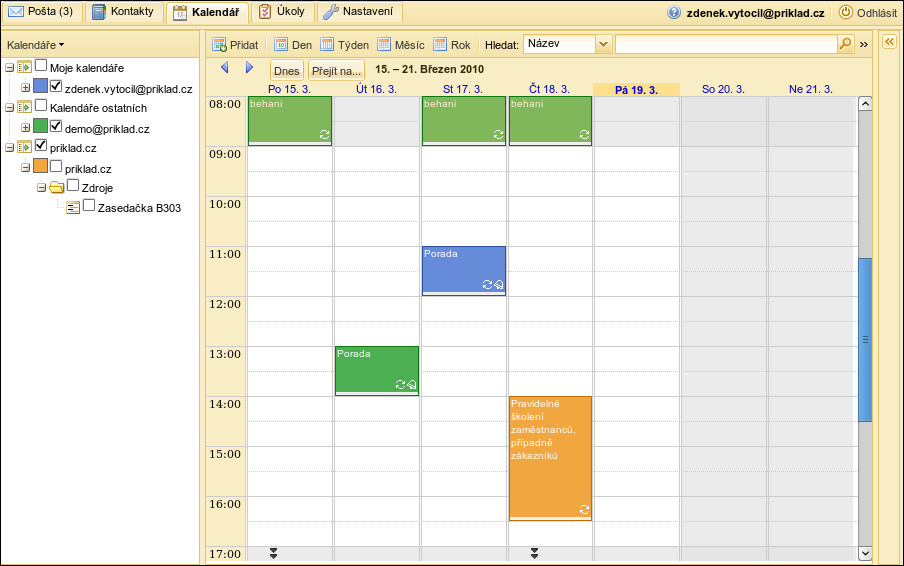 Kalendáře – pracovní plocha