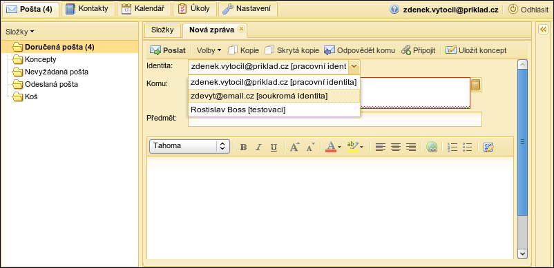 Volba identity při psaní e-mailové zprávy