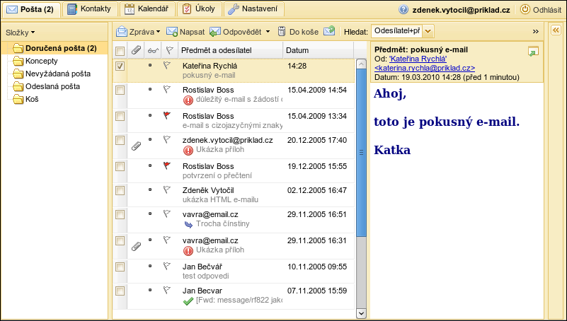 Zobrazení e-mailových zpráv vedle seznamu