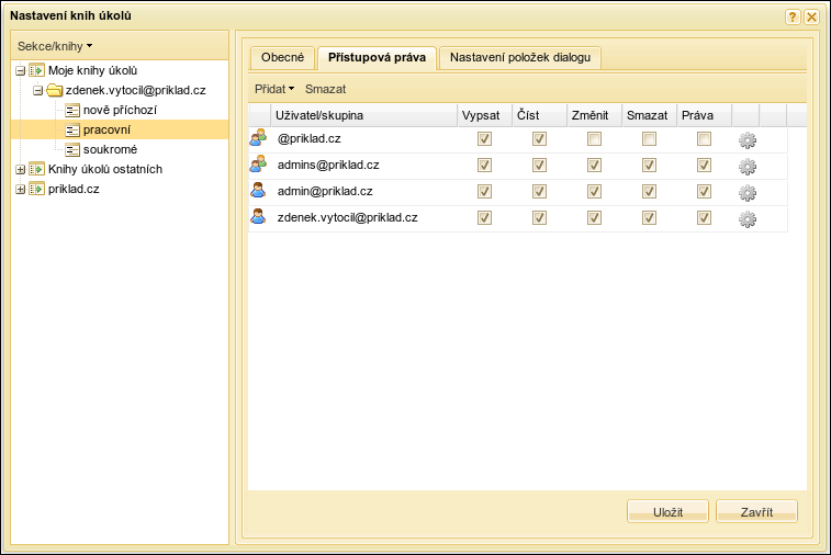 Přístupová práva knihy úkolů